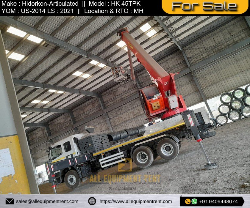 Used 45m Class Truck mounted Articulated Aerial Work Platform HiDROKON HK 45 TPK with MH Registered Bharat Benz Chassis Available for Sale Image 3
